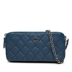 Pre-Loved Chanel CC Quilted Caviar Double Zip Clutch With Chain
